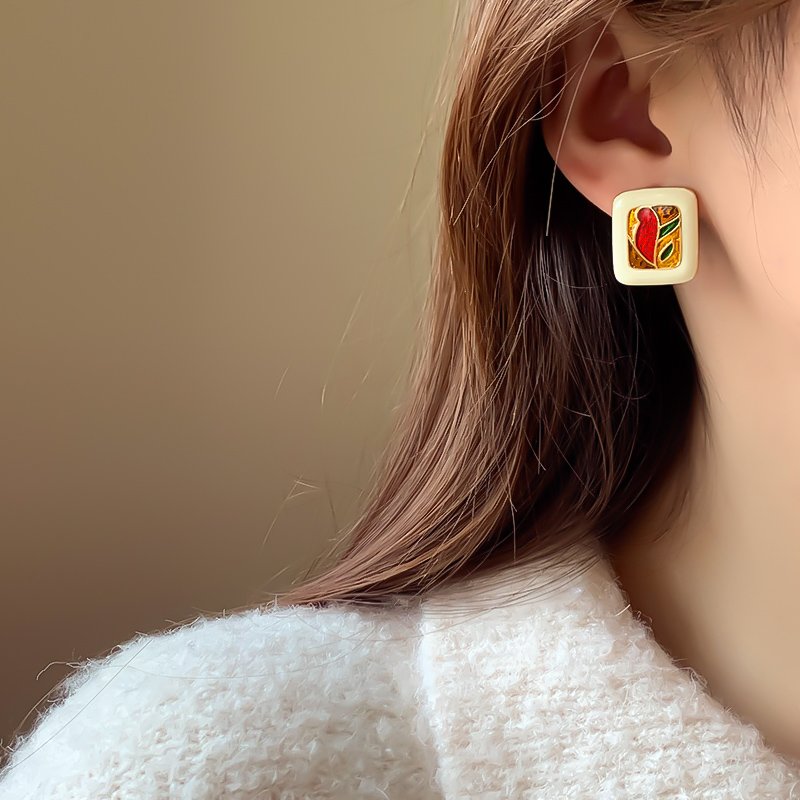 Color blocking drop glazed earrings for women, light luxury, high-end, niche and unique earrings, 2024 new popular ear accessories