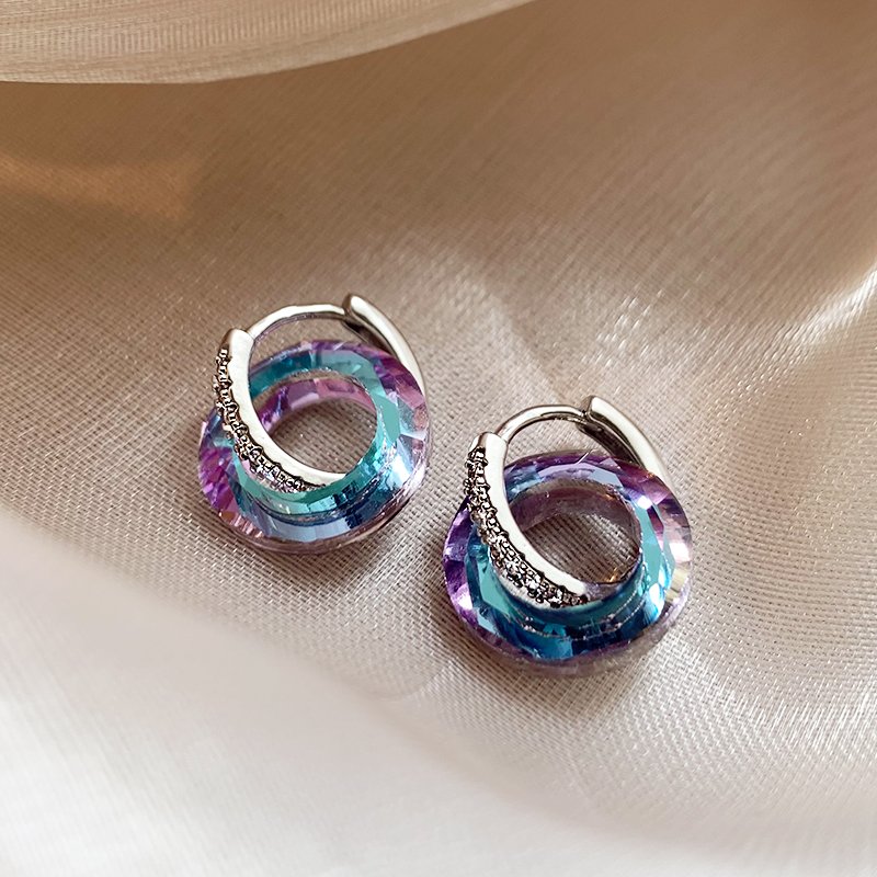 Colorful Crystal Circle Earrings, Light Luxury and High Grade Earrings, 2024 New Popular Style, Elegant Earrings, Summer Earrings for Women