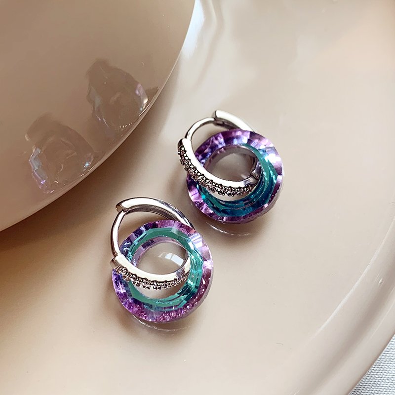 Colorful Crystal Circle Earrings, Light Luxury and High Grade Earrings, 2024 New Popular Style, Elegant Earrings, Summer Earrings for Women