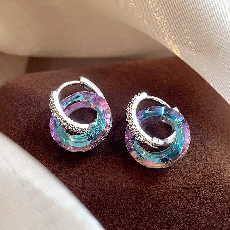 Colorful Crystal Circle Earrings, Light Luxury and High Grade Earrings, 2024 New Popular Style, Elegant Earrings, Summer Earrings for Women