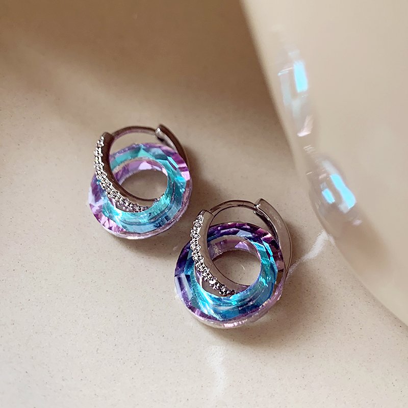 Colorful Crystal Circle Earrings, Light Luxury and High Grade Earrings, 2024 New Popular Style, Elegant Earrings, Summer Earrings for Women