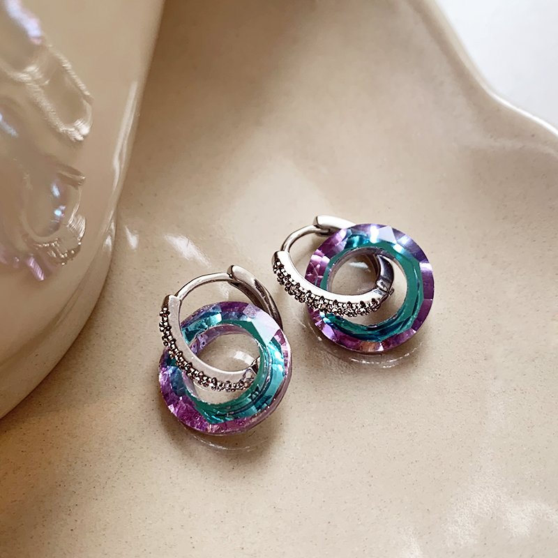 Colorful Crystal Circle Earrings, Light Luxury and High Grade Earrings, 2024 New Popular Style, Elegant Earrings, Summer Earrings for Women