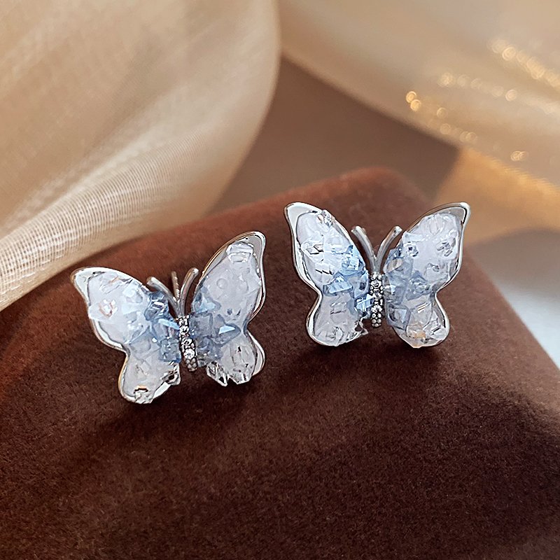 Crystal butterfly earrings for women, 2024 new popular design sense, niche earrings, light luxury, high-end feeling, summer earrings