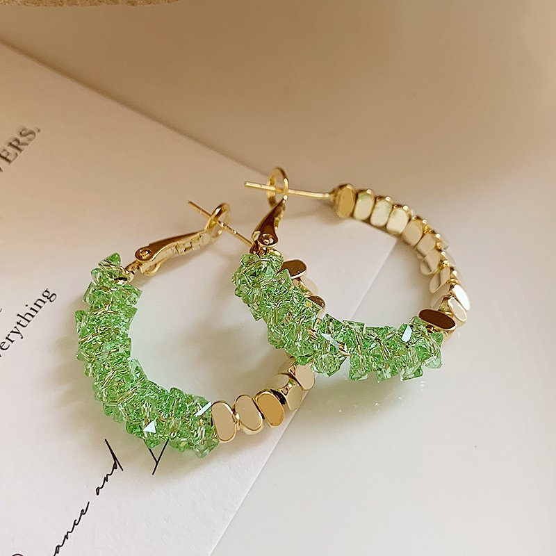 Crystal ring earrings for women, light luxury and high-end earrings, 2024 new explosive style earrings, niche and unique earrings