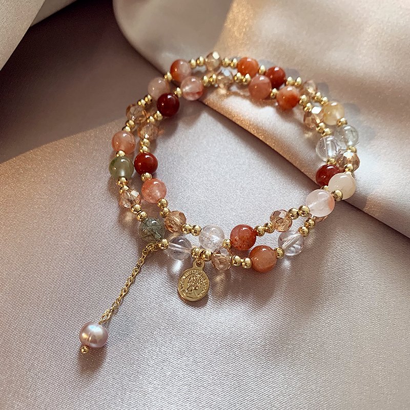 Double layered tea crystal bracelet for women, light luxury, niche, exquisite bracelet, 2024 new high-end crystal bead