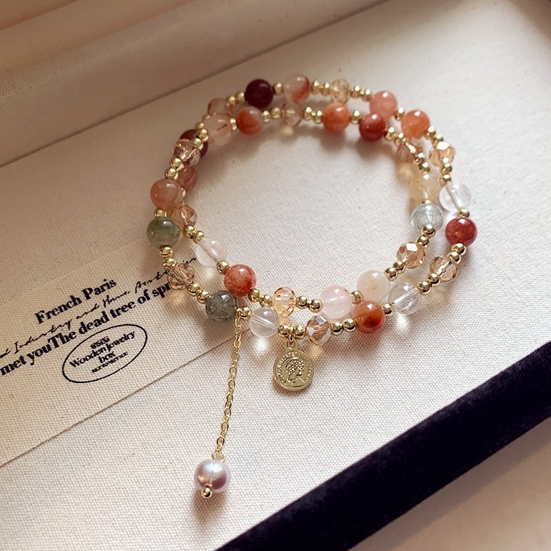 Double layered tea crystal bracelet for women, light luxury, niche, exquisite bracelet, 2024 new high-end crystal bead