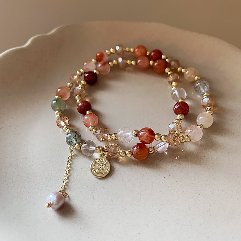 Double layered tea crystal bracelet for women, light luxury, niche, exquisite bracelet, 2024 new high-end crystal bead