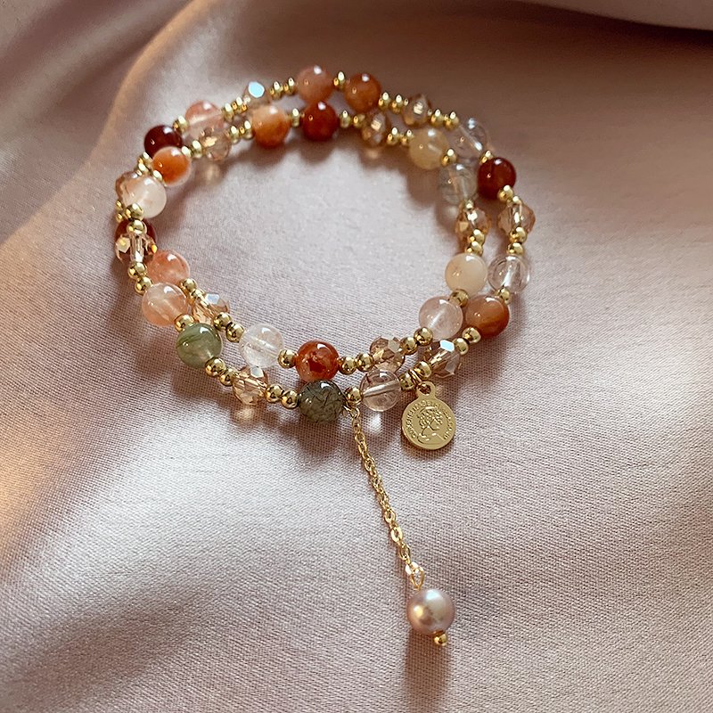 Double layered tea crystal bracelet for women, light luxury, niche, exquisite bracelet, 2024 new high-end crystal bead