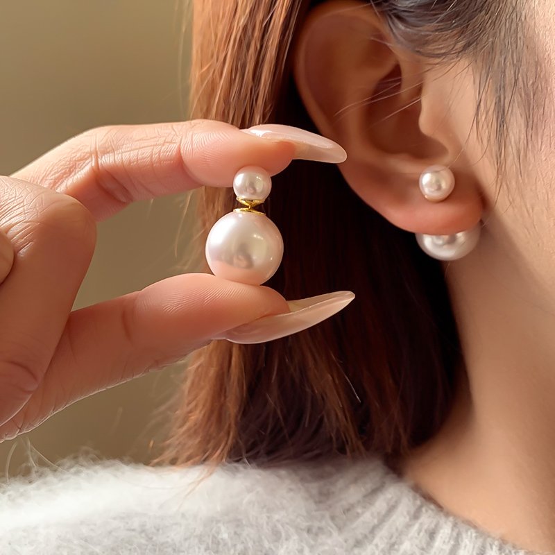 Double sided pearl earrings for women's light luxury unique temperament earrings 2024 new popular high-end ear accessories