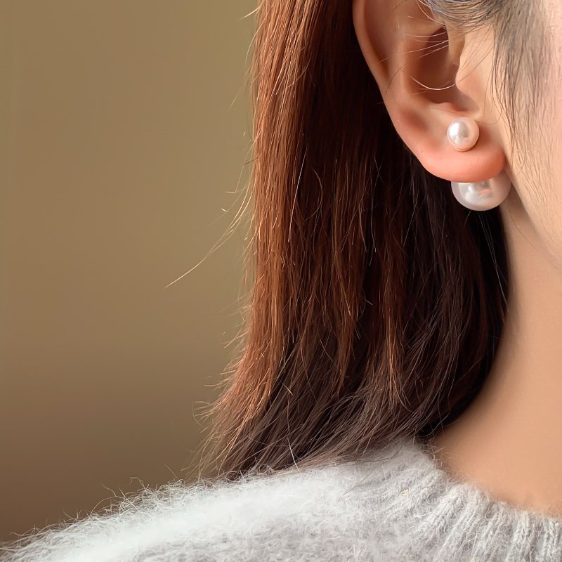 Double sided pearl earrings for women's light luxury unique temperament earrings 2024 new popular high-end ear accessories