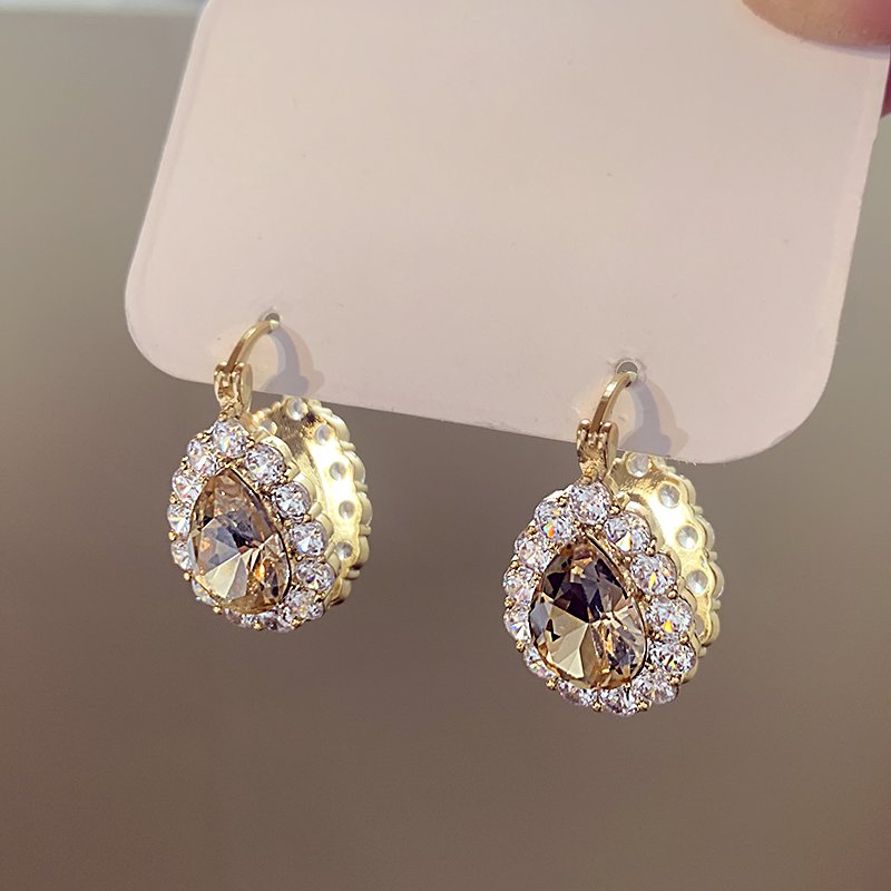 Double sided sparkling zirconium water droplet ear buckle for women 2024 new popular style, high-end fashion earrings, light luxury temperament earrings, earrings