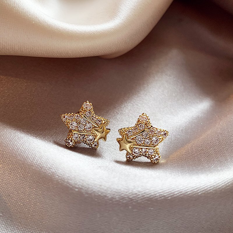 Exquisite Full Diamond Star Earrings for Women, Light Luxury and High Grade Earrings 2024 New Popular 925 Pure Silver stud post Earrings