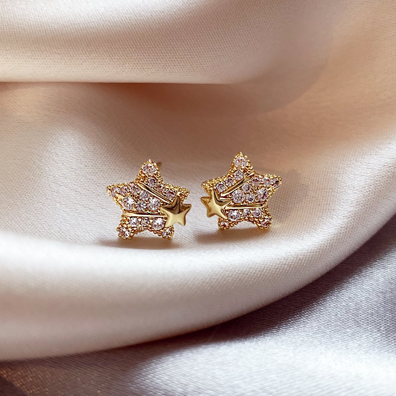 Exquisite Full Diamond Star Earrings for Women, Light Luxury and High Grade Earrings 2024 New Popular 925 Pure Silver stud post Earrings