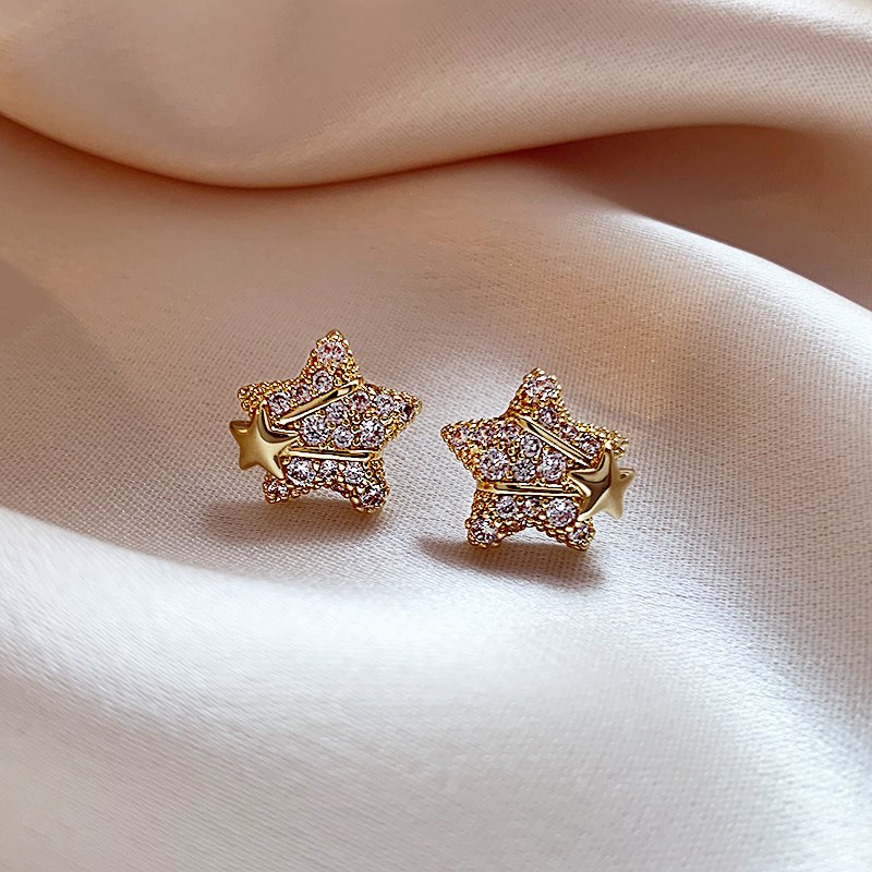 Exquisite Full Diamond Star Earrings for Women, Light Luxury and High Grade Earrings 2024 New Popular 925 Pure Silver stud post Earrings