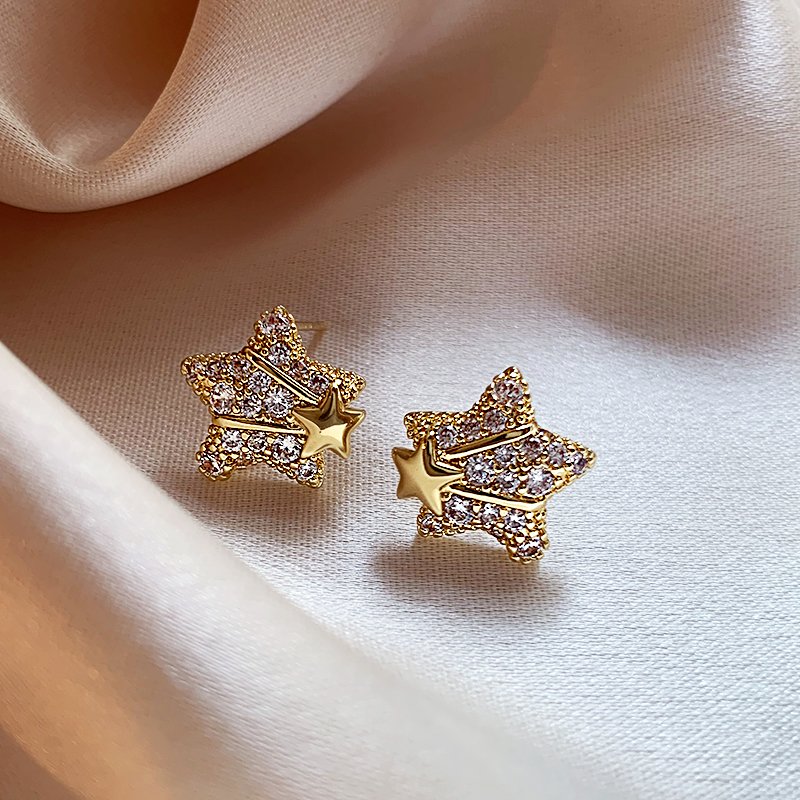 Exquisite Full Diamond Star Earrings for Women, Light Luxury and High Grade Earrings 2024 New Popular 925 Pure Silver stud post Earrings