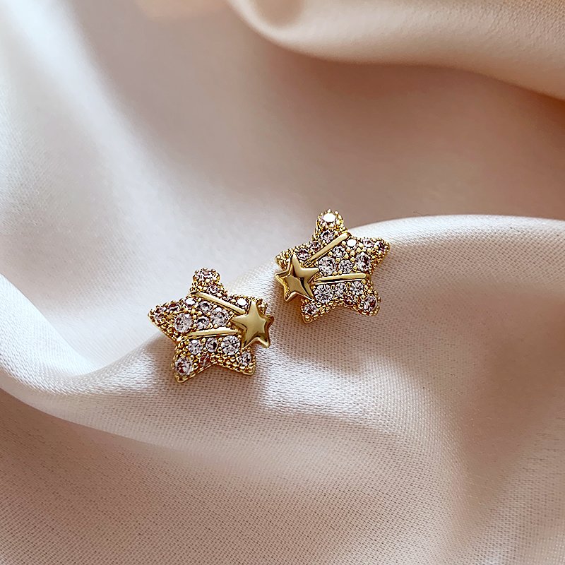 Exquisite Full Diamond Star Earrings for Women, Light Luxury and High Grade Earrings 2024 New Popular 925 Pure Silver stud post Earrings