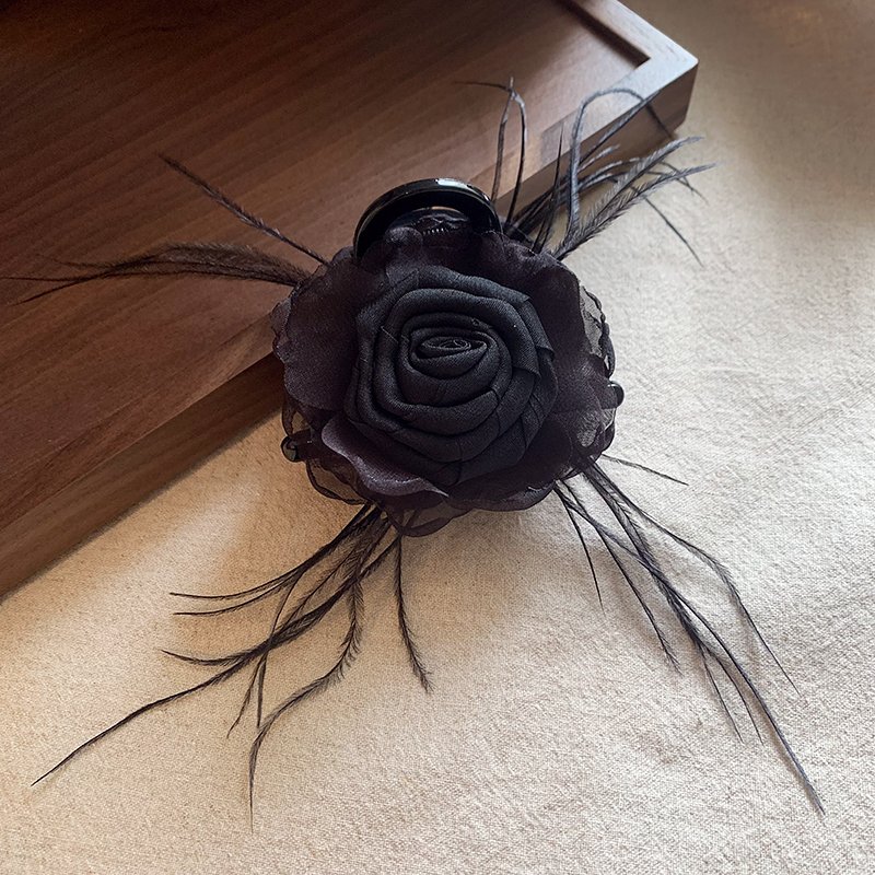 Flower feather hair clip, grabbing clip at the back of the female head, 2024 new hair accessory clip, high-end feeling, shark clip, disc hair artifact