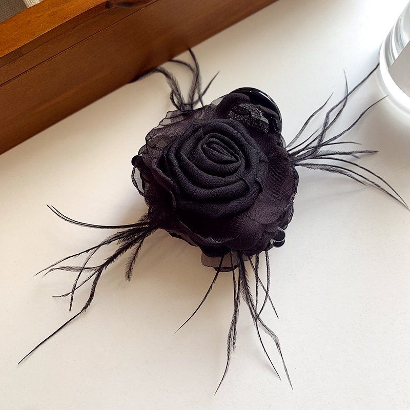 Flower feather hair clip, grabbing clip at the back of the female head, 2024 new hair accessory clip, high-end feeling, shark clip, disc hair artifact