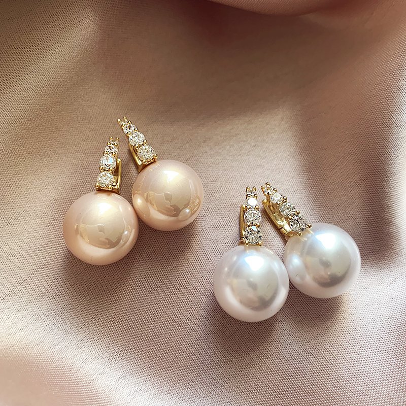 French zircon pearl earrings 2024 new popular high-end summer earrings women's light luxury niche unique earrings