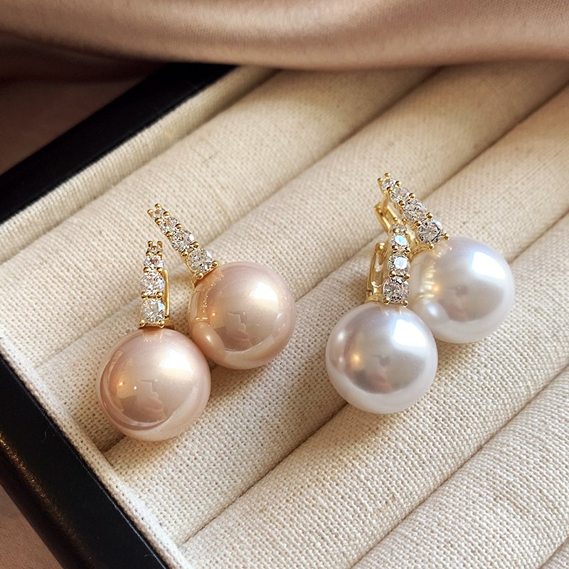 French zircon pearl earrings 2024 new popular high-end summer earrings women's light luxury niche unique earrings