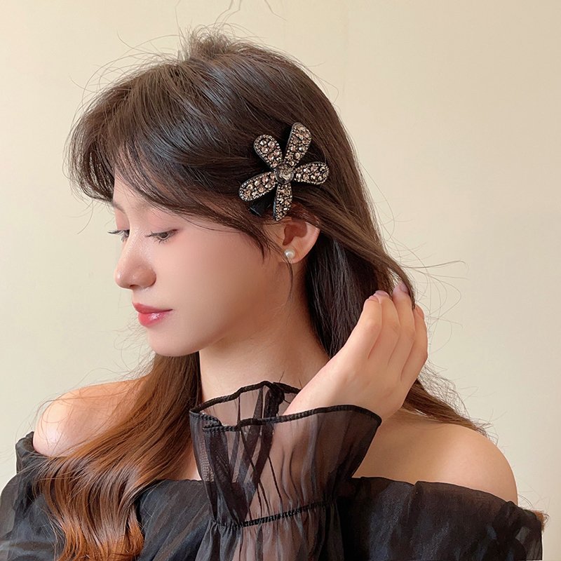 Full Diamond Flower Hairpin for Women's Summer Luxury 2024 New Hairpin Side Hair Accessories Headwear Broken Hair Sorting Artifact