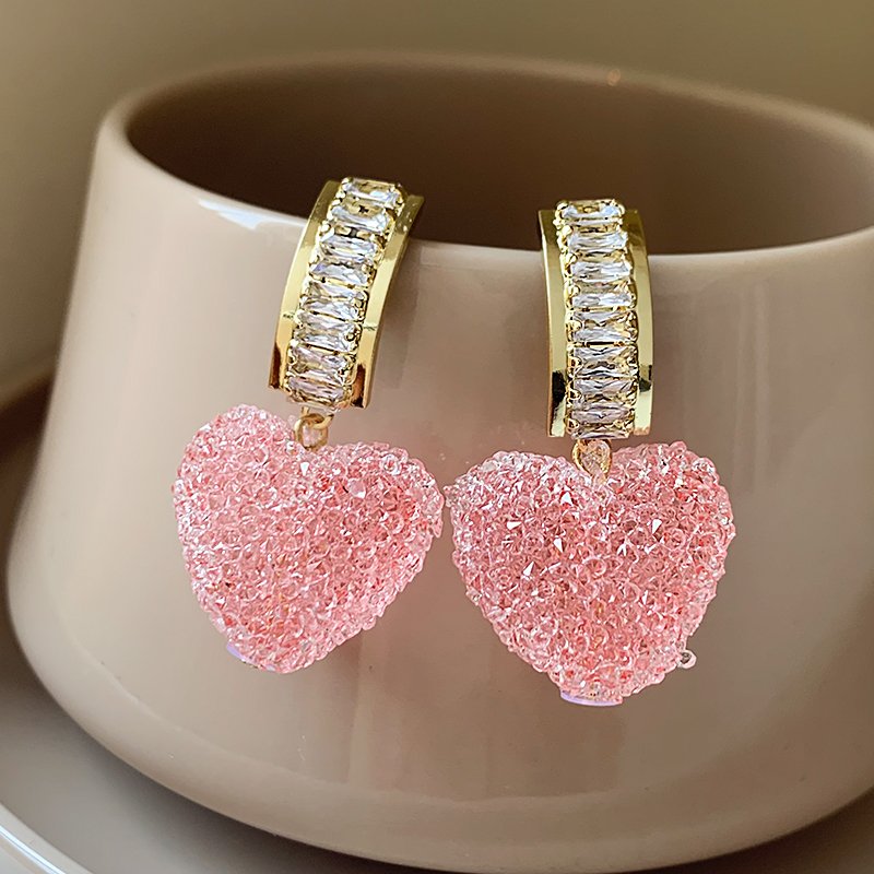 Full of love, pink peach heart earrings for women 2024 new popular high-end earrings, light luxury, niche unique earrings