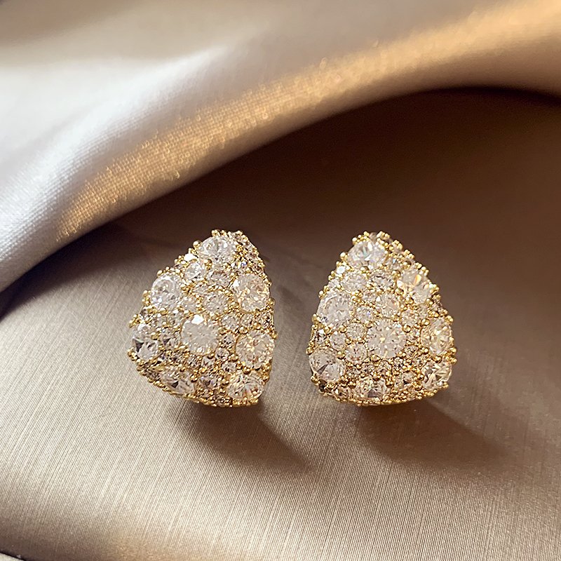 Full zirconium temperament earrings for women 2024 new popular high-end earrings with pure silver stud posts, light luxury and unique earrings