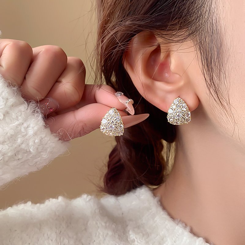 Full zirconium temperament earrings for women 2024 new popular high-end earrings with pure silver stud posts, light luxury and unique earrings