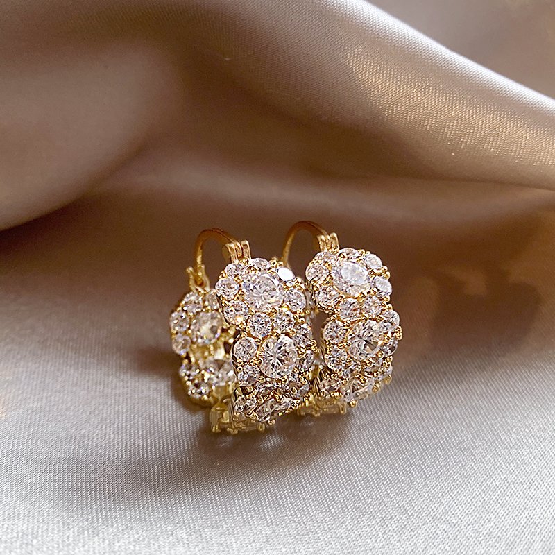 Gold zircon earrings 2024 new popular high-end ear buckle for women's light luxury temperament unique earrings