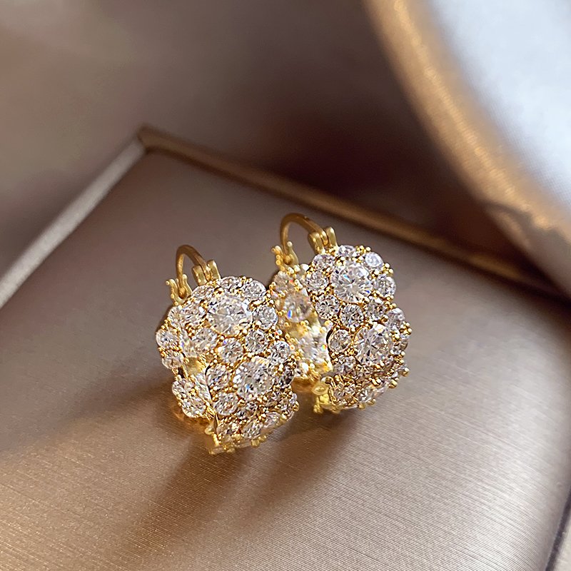 Gold zircon earrings 2024 new popular high-end ear buckle for women's light luxury temperament unique earrings