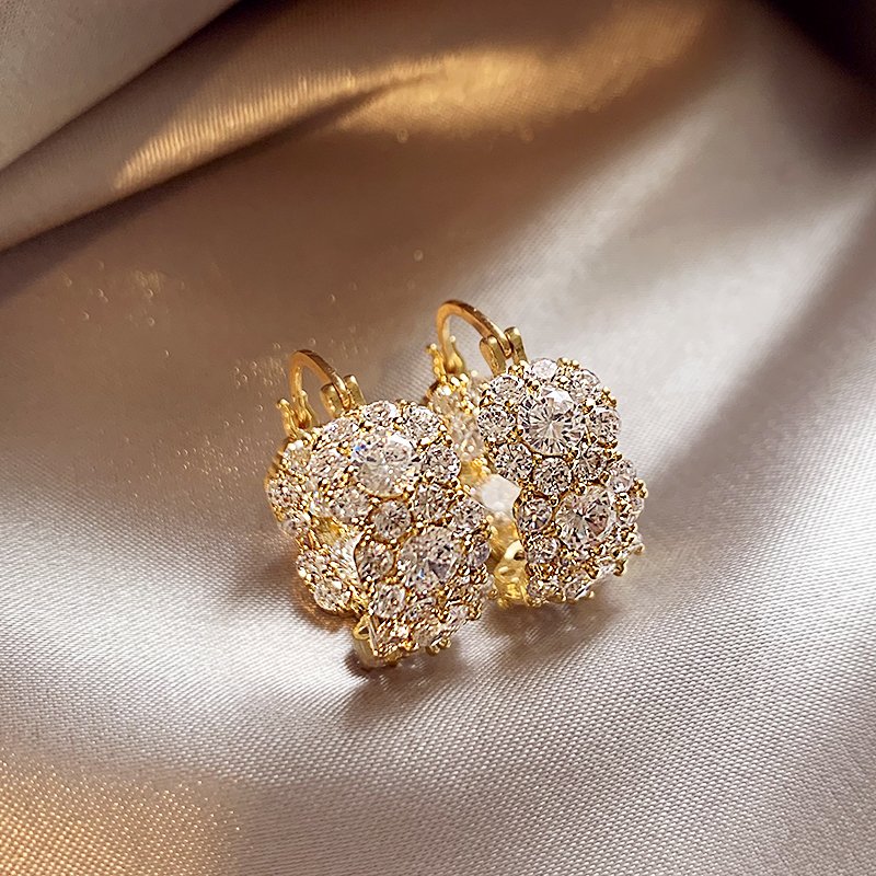 Gold zircon earrings 2024 new popular high-end ear buckle for women's light luxury temperament unique earrings