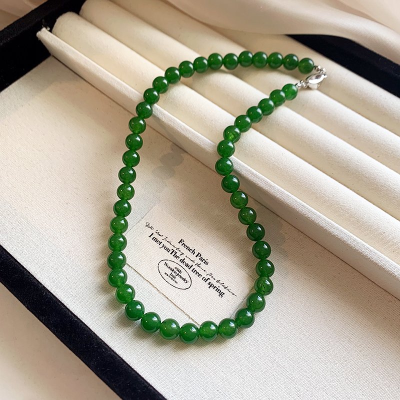 Green bead new Chinese style necklace, women's light luxury niche collarbone chain 2024 new high-end neck chain accessory