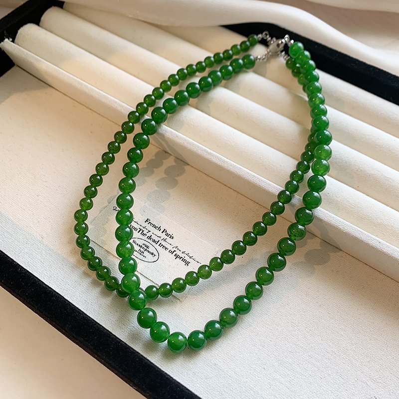 Green bead new Chinese style necklace, women's light luxury niche collarbone chain 2024 new high-end neck chain accessory