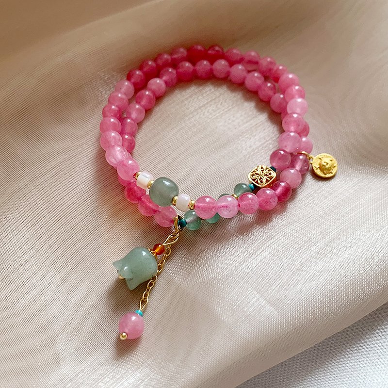 Jade pink crystal bracelet, women's light luxury niche bracelet, 2024 new popular item, exquisite bead jewelry for girlfriends