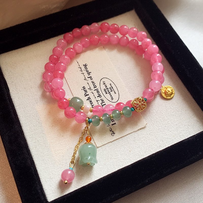 Jade pink crystal bracelet, women's light luxury niche bracelet, 2024 new popular item, exquisite bead jewelry for girlfriends