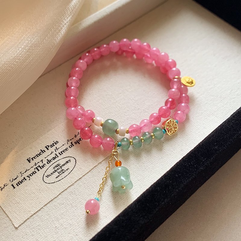 Jade pink crystal bracelet, women's light luxury niche bracelet, 2024 new popular item, exquisite bead jewelry for girlfriends