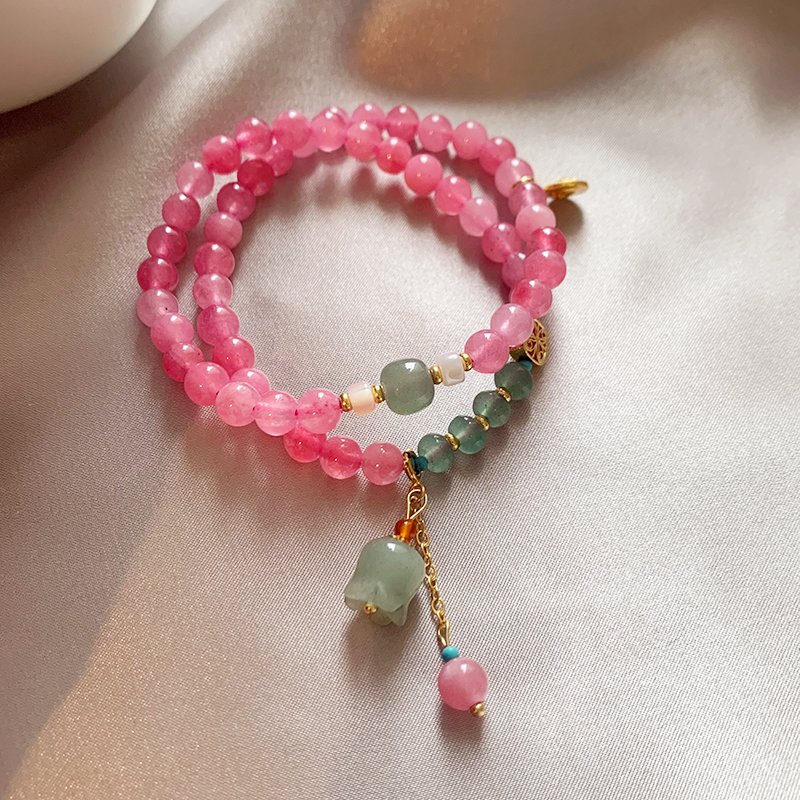 Jade pink crystal bracelet, women's light luxury niche bracelet, 2024 new popular item, exquisite bead jewelry for girlfriends