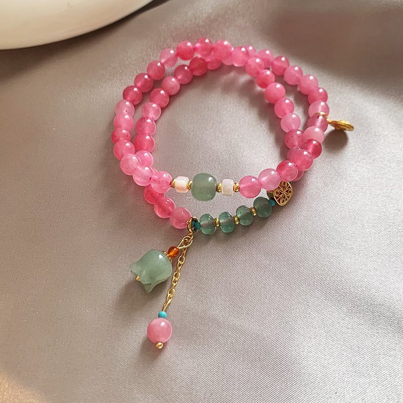 Jade pink crystal bracelet, women's light luxury niche bracelet, 2024 new popular item, exquisite bead jewelry for girlfriends