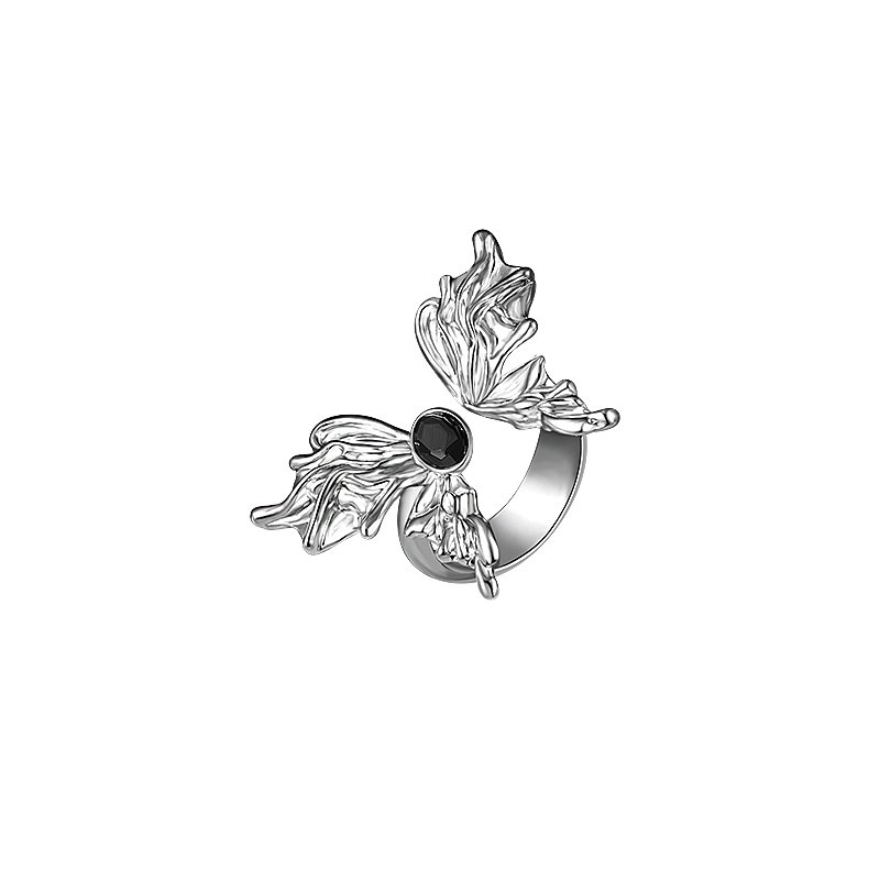 Liquid metal bio butterfly ring, female niche design, high-end opening ring