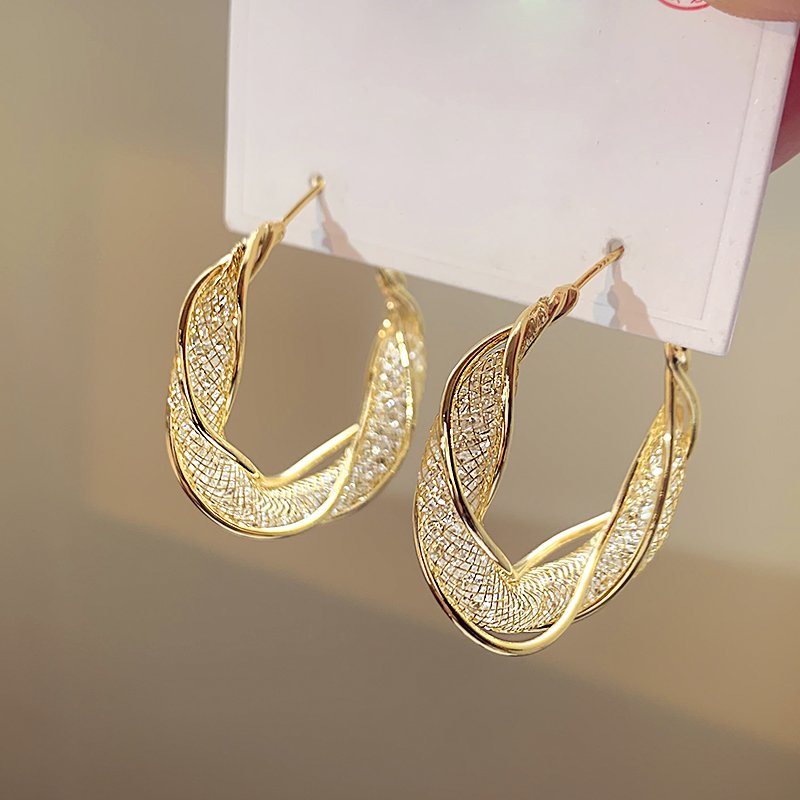 Mesh crystal unique earrings, women's light luxury temperament earrings, 2024 new popular high-end fashion earrings, earrings and accessories