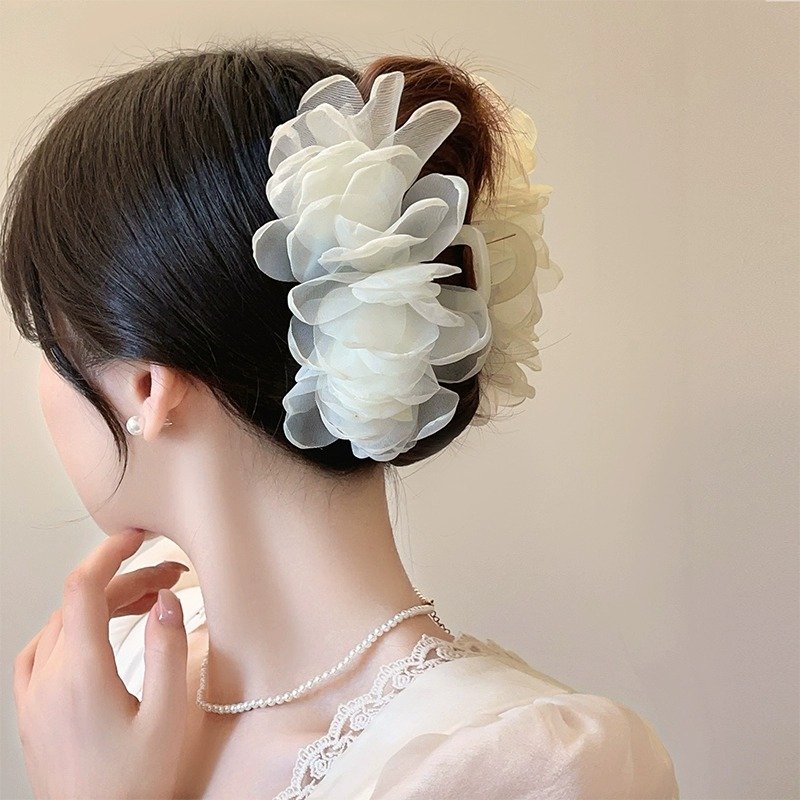 Mesh flower hair clip, women's summer hair clip, back of the head, 2024 new high-end clip, floral hair accessory, hair accessory