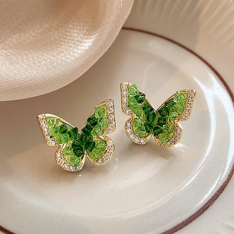 Mint Manbo Crystal Butterfly Earrings for Women 2024 New Popular High end Earrings with Summer Design Earrings