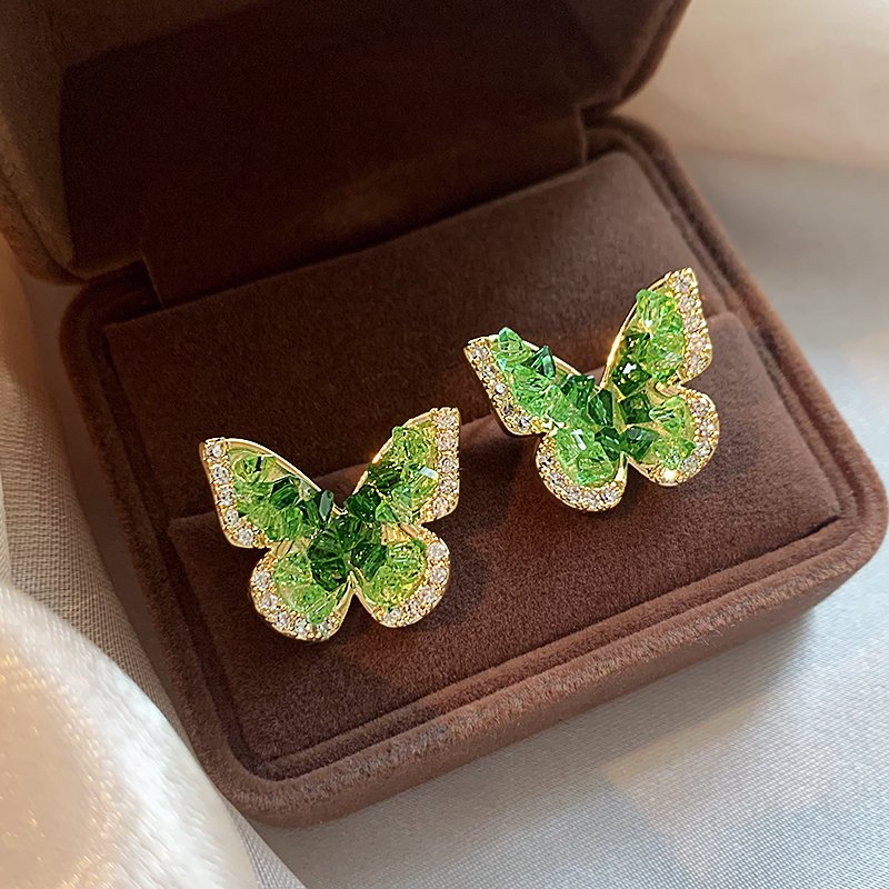 Mint Manbo Crystal Butterfly Earrings for Women 2024 New Popular High end Earrings with Summer Design Earrings