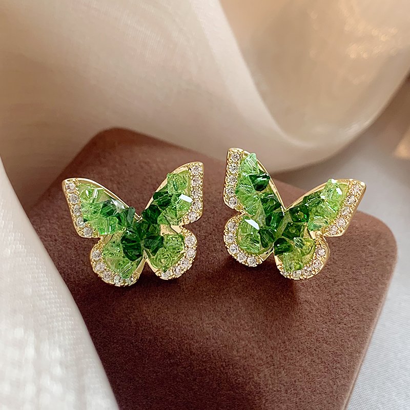 Mint Manbo Crystal Butterfly Earrings for Women 2024 New Popular High end Earrings with Summer Design Earrings