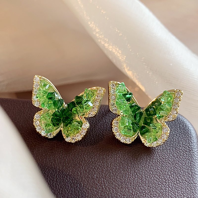 Mint Manbo Crystal Butterfly Earrings for Women 2024 New Popular High end Earrings with Summer Design Earrings