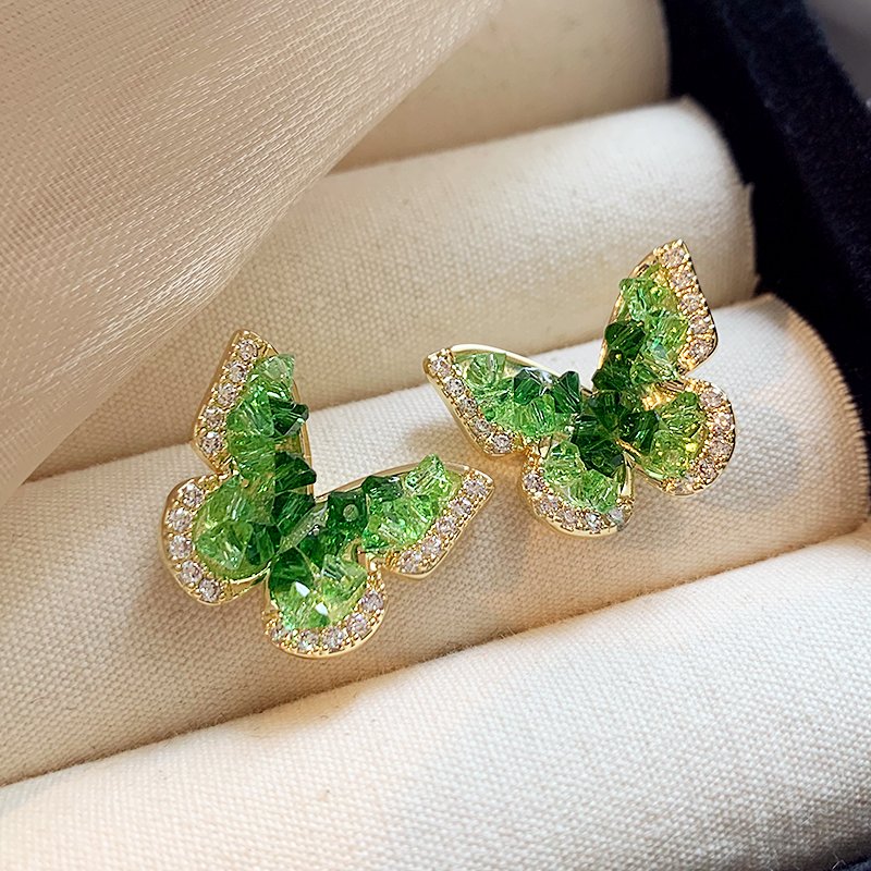 Mint Manbo Crystal Butterfly Earrings for Women 2024 New Popular High end Earrings with Summer Design Earrings