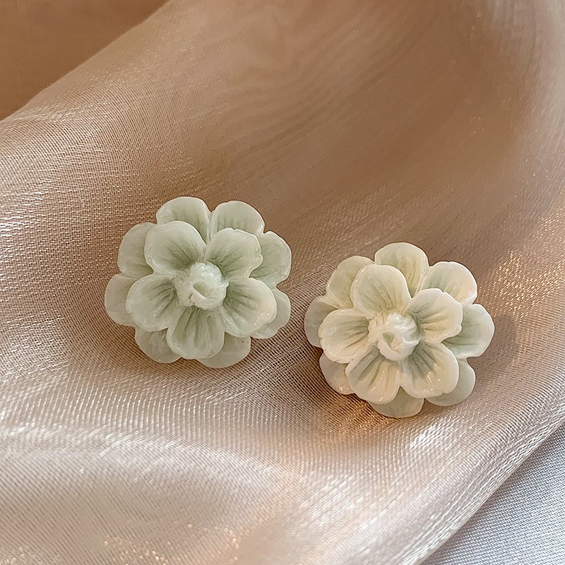 Mint Manbo Green Flower Earrings, Women's Light Luxury High End Earrings, 2024 New Popular Small Summer Earrings