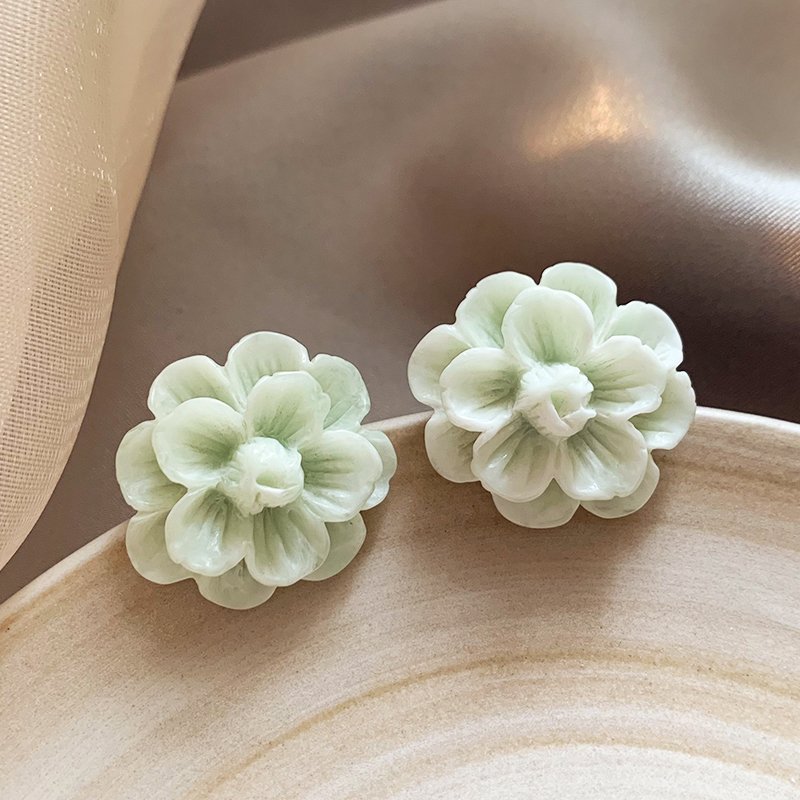 Mint Manbo Green Flower Earrings, Women's Light Luxury High End Earrings, 2024 New Popular Small Summer Earrings