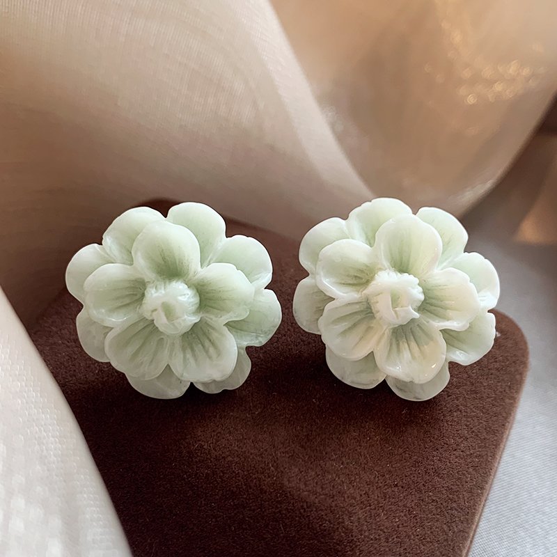 Mint Manbo Green Flower Earrings, Women's Light Luxury High End Earrings, 2024 New Popular Small Summer Earrings