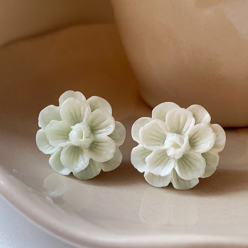 Mint Manbo Green Flower Earrings, Women's Light Luxury High End Earrings, 2024 New Popular Small Summer Earrings